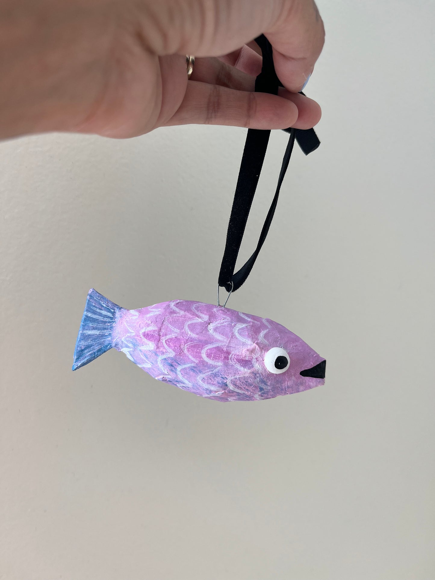 Fish Paper Mache Ornament - Bubbles